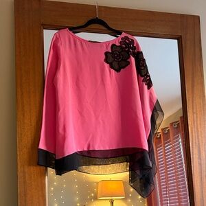 Elegant Pink and Black Floral Women's Top